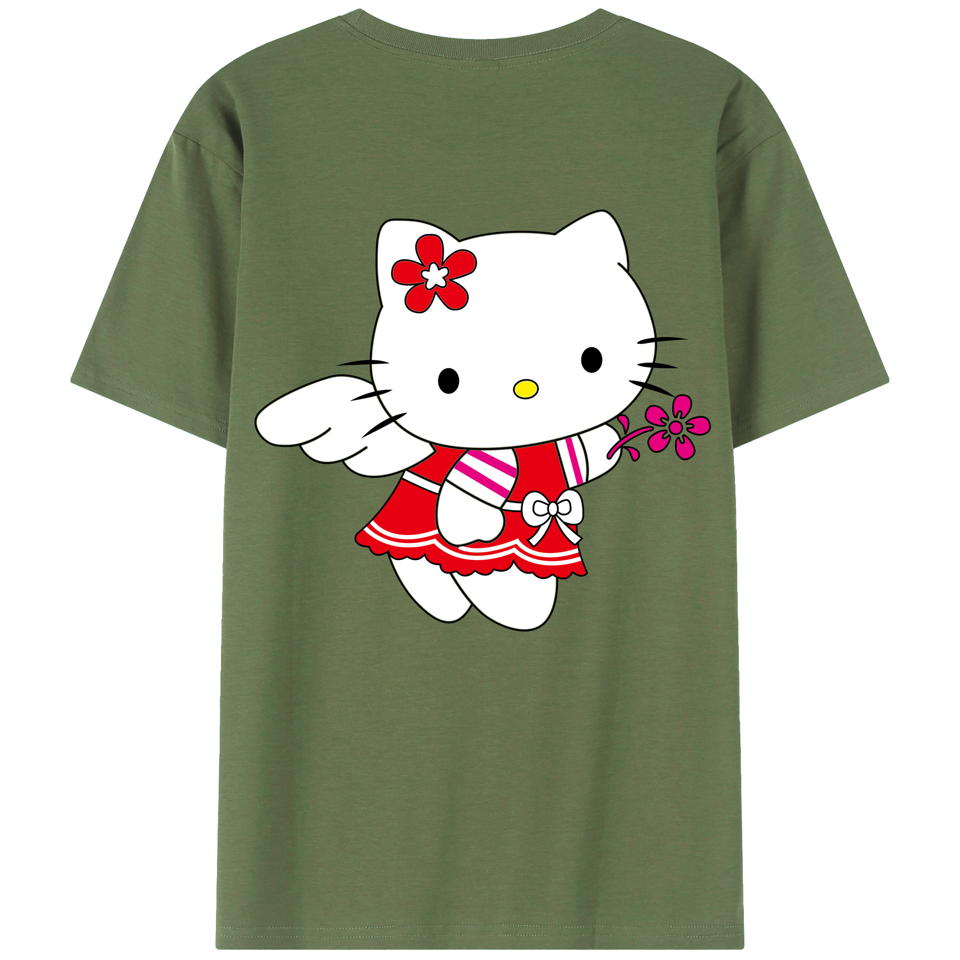（画像用） Hello Kitty ハローキティ 綿100％ メンズ半袖Tシャツ（バックプリント） 通気性